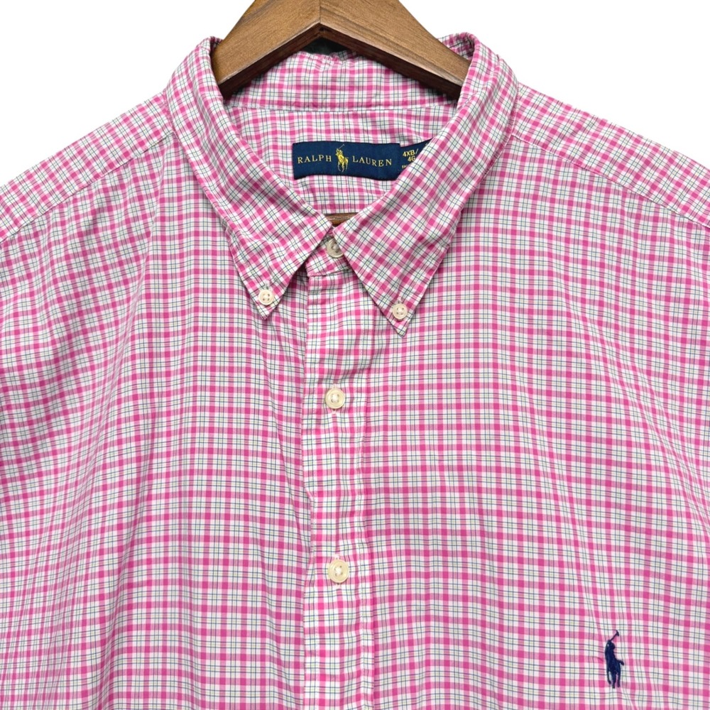 Ralph Lauren Button Down Mens Shirt 4XB Pink Plaid Long Sleeve Cotton Pony Logo